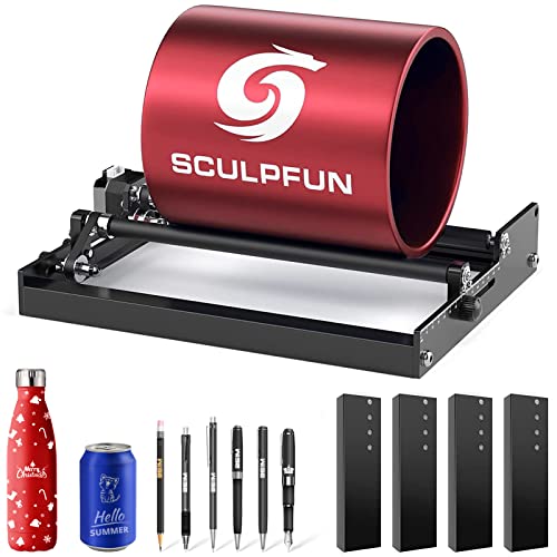 SCULPFUN Laser Rotary Roller, Rotation Auxiliary Kit for Laser Engraver, 360° Auto Rotating Roller for Engraving Cylindrical Objects, Shape Like Bottle Can Pen Cups Lipstick, with 4 Raise Feet SCULPFUN