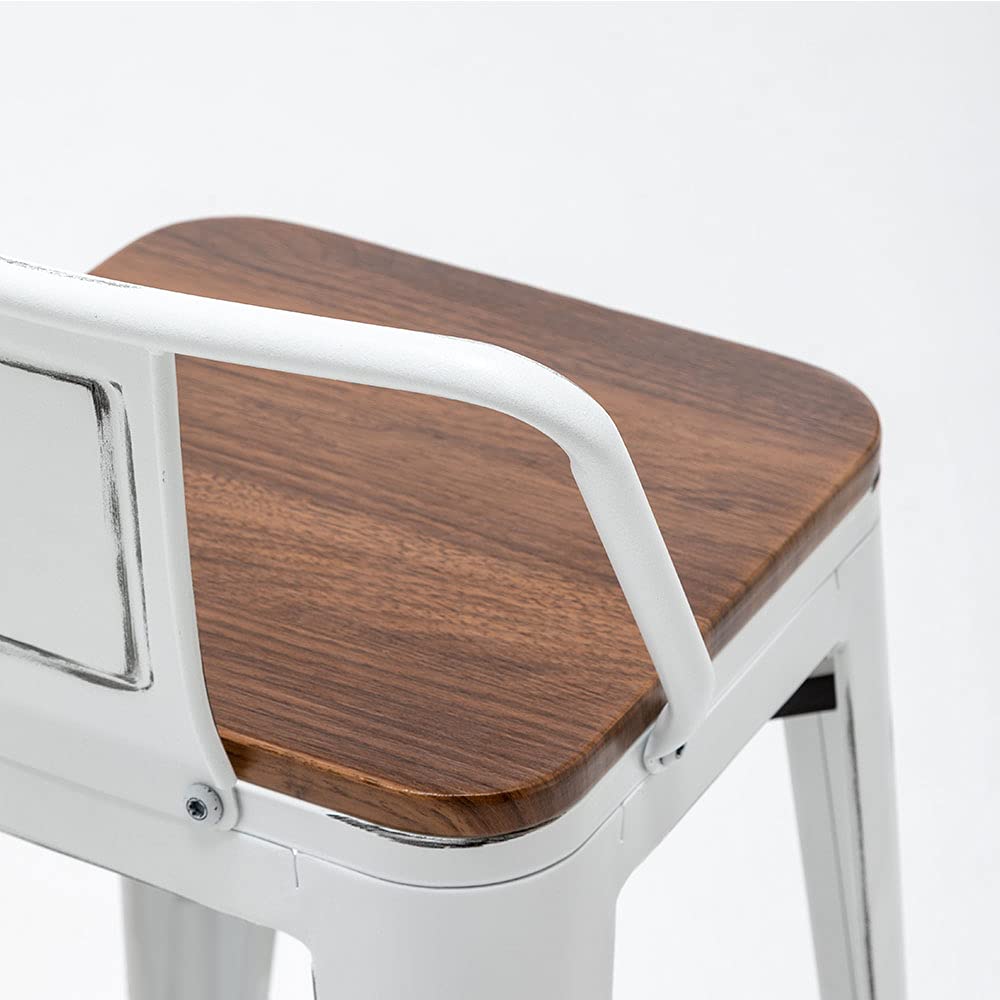 Andeworld Bar Stools Set of 4 Counter Height Stools Industrial Metal Barstools with Wooden Seats(24 Inch, Distressed White) Andeworld