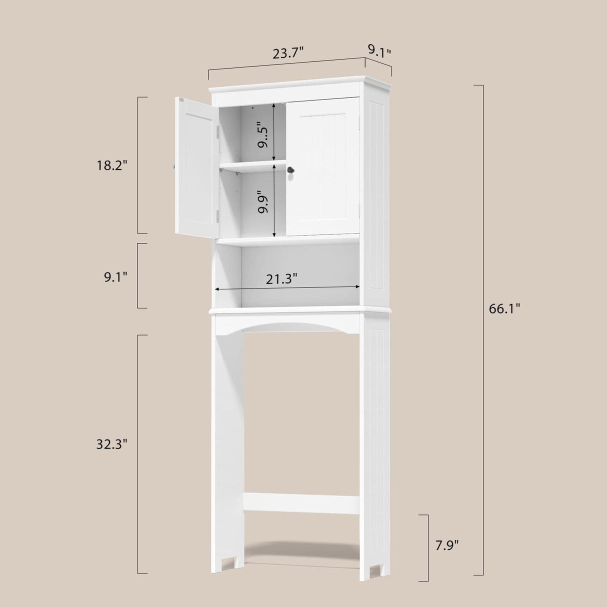 Gizoon Over The Toilet Storage Cabinet with Adjustable Shelf and Double Doors, Bathroom Space Saver Organizer Above Toilet with Open Shelf, Taller Wooden Free Standing Toilet Rack -White Gizoon