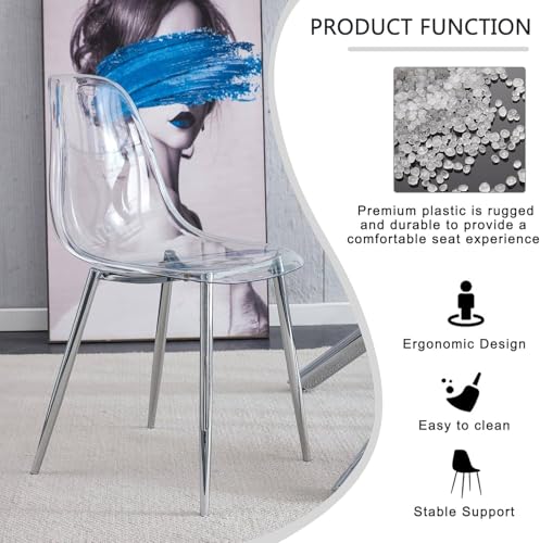 HAIZAO Clear Round Glass Dining Table Set for 4, 5 Piece Circle Kitchen Table Set, 36'' Modern Circular Dining Room Table Set, Minimalist Dining Set, Clear Acrylic Chair, for Small Place (Silver) HAIZAO