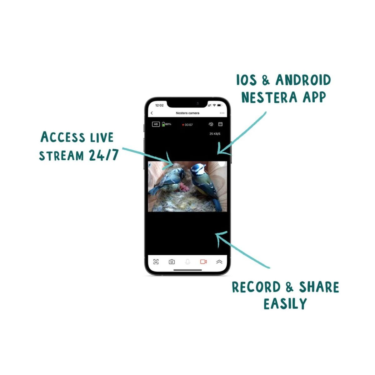 Smart Birdhouse with Camera - 1440p HD WiFi Outdoor Bird Box | Nesting Box for Robins, Wrens, Tree Swallows | Birdhouses Mount to Tree, Fence or House | Ideal Bluebird Houses for Outside - by NESTERA NESTERA