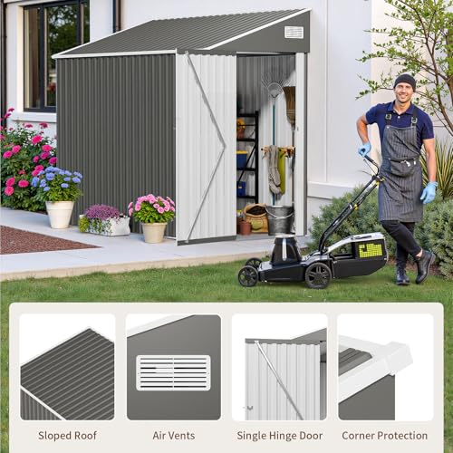 NicBex Heavy-Duty Lockable 4x8 Lean to Metal Shed - Weather Resistant Outdoor Lean to Shed with Vents & Door - Grey, Wall Side Design Sheds for Lawn Mowers, Bikes, Firewood & Animal Shelters NicBex