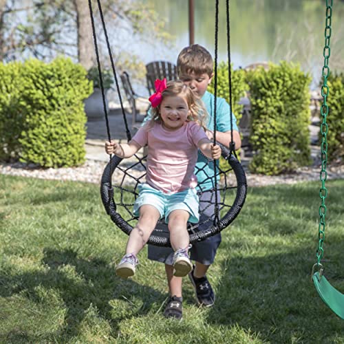 Backyard Discovery Endeavor II All Cedar Wood Swing Set Playset for Backyard with Yellow Wave Slide Climbing Wall with Rope Picnic Table Double Wide Rock Wall 2 Belt Swings and 1 Web Swing Gift Backyard Discovery