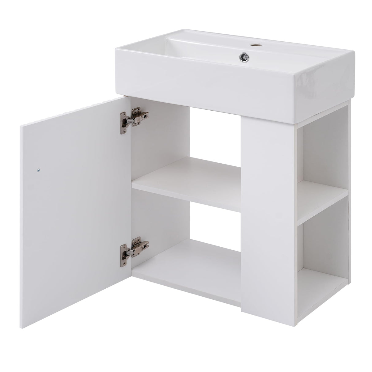 Merax 20" Wall-Mount Bathroom Vanity with Ceramic Sink, 20 Inch Floating Bathroom Vanity for Small Space,Modern Bathroom Vanity Cabinet Set w/Doors & Open Shelf, Solid Wood Frame Merax