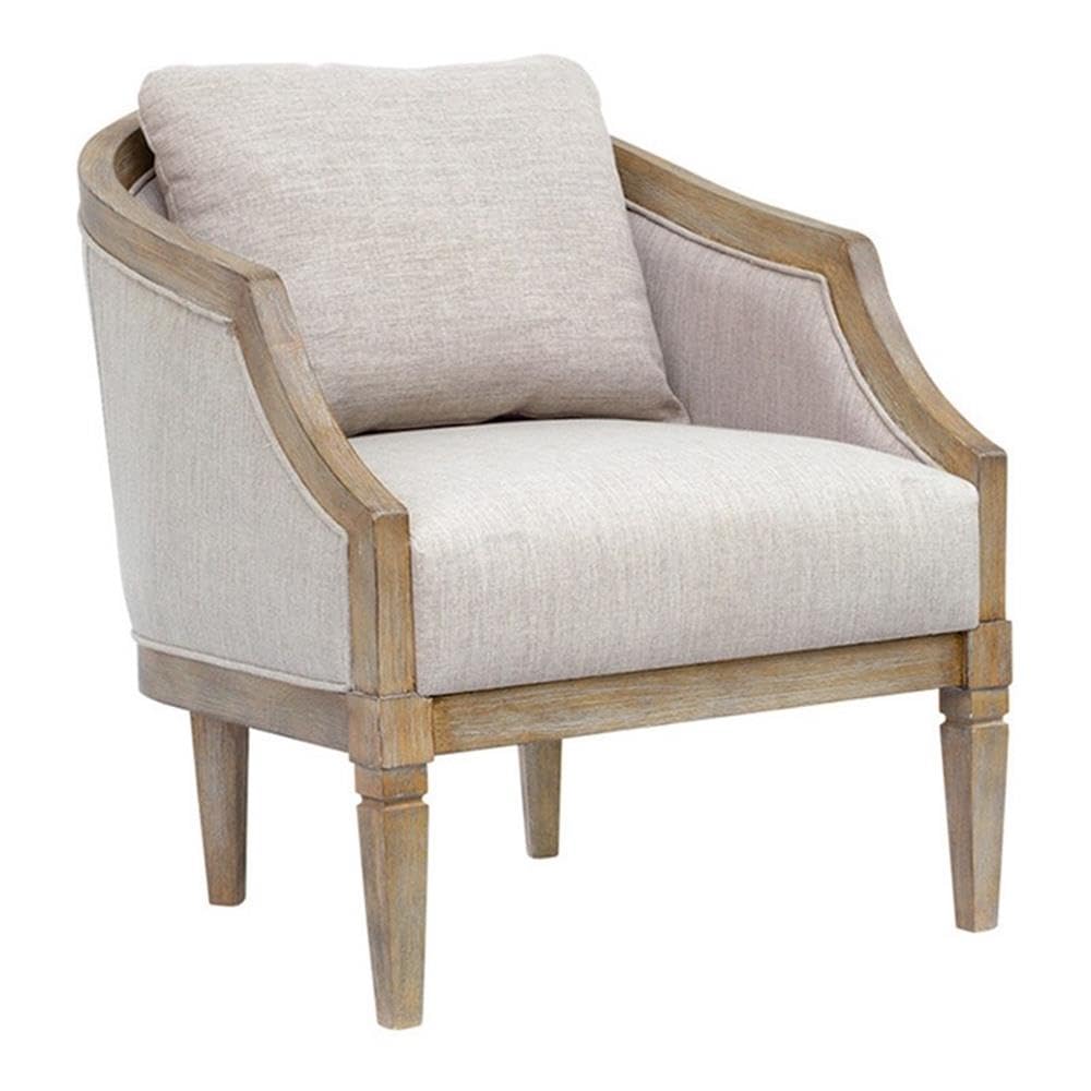 Pemberly Row Farmhouse Solid Wood & Fabric Accent Chair in Natural Pemberly Row