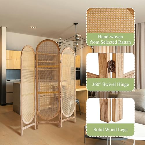 Leesinwing Room Divider Panel, 3 Panel Roomdivider Wall, Wood Room Dividers and Folding Privacy Screens, Rattan Partition Room Dividers, Privacy Dividers for Rooms, Bedroom, Dining Room, Light Brown Leesinwing