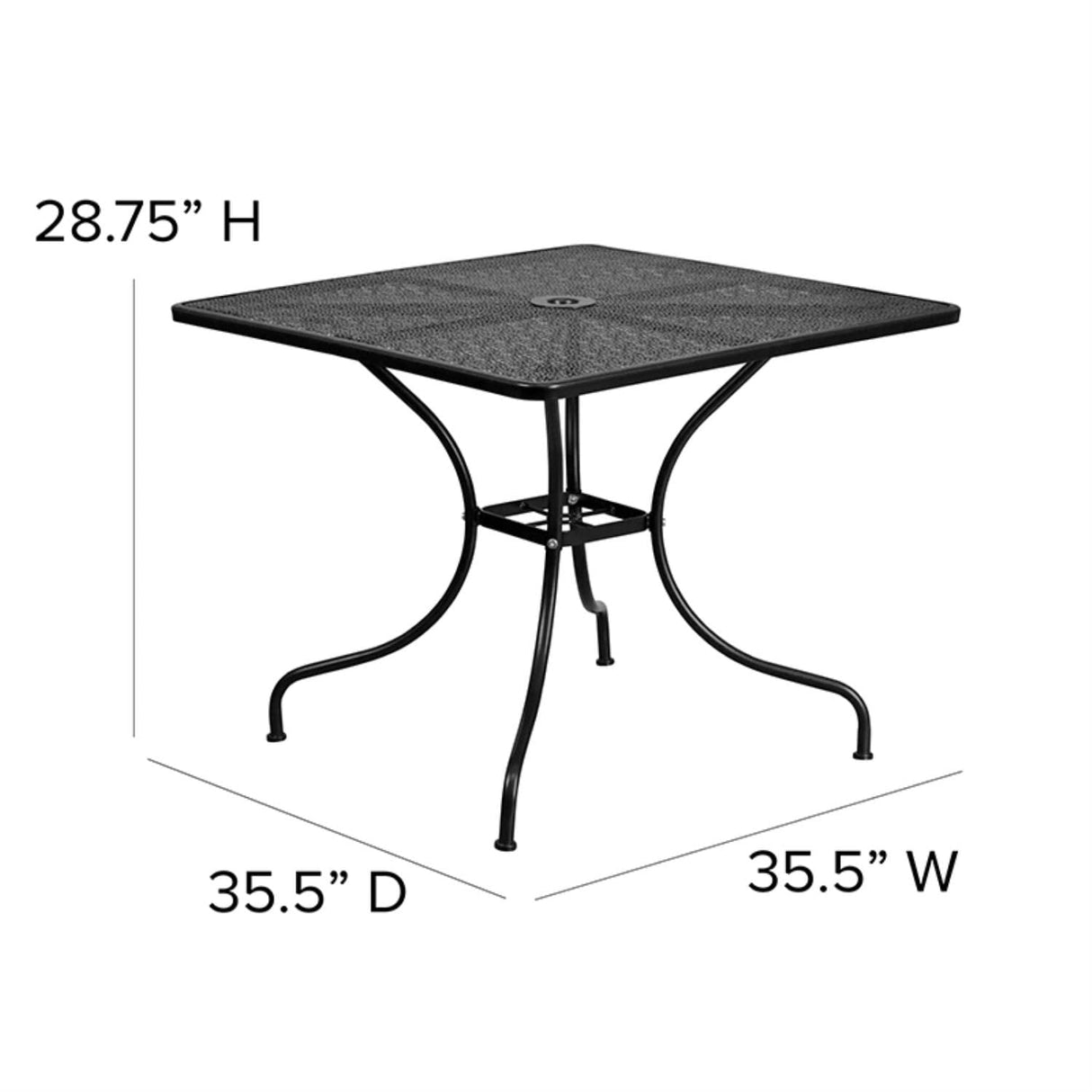 Flash Furniture Oia Commercial Grade 35.5" Square Black Indoor-Outdoor Steel Patio Table with Umbrella Hole Flash Furniture