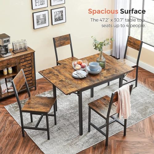 VASAGLE Folding Dining Table, Drop Leaf Extendable, for Small Spaces, Seats 2-4 People, Industrial, 33.3 x 30.7 x 30 Inches,Brown VASAGLE