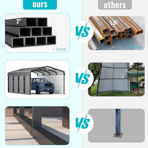 Metal Carport,Carport Canopy 12x20 Heavy Duty All Weather,Car Tent Garage with Galvanized Metal Roof,Metal Car Ports for Snow,Outdoor Car Shelter,Grey Sannwsg