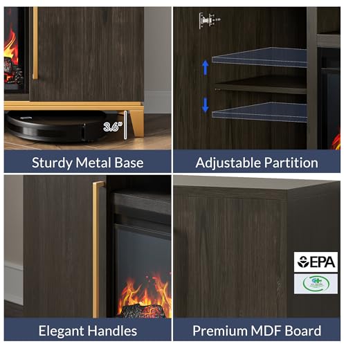 BELLEZE Fireplace TV Stand with 36" Electric Fireplace with Sound, Entertainment Center for TVs Up to 75", TV Console with Storage Cabinet and Open Shelf for Living Room, Bedroom-London (Dark Walnut) BELLEZE