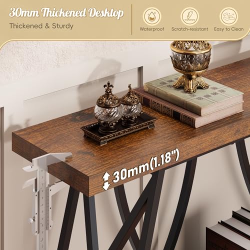 JUSTOGO 70.9" Narrow Console Table for Entryway, Industrial Long Sofa Table Behind Couch, Farmhouse Hallway Table with Storage for Living Room, Entrance, Foyer, Rustic Brown JUSTOGO