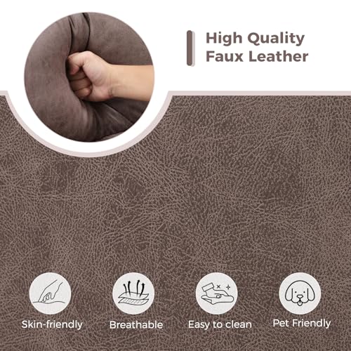 ANJ Manual Recliner Chair for Adults, Faux Leather Reclining Chair with Padded Arms and Overstuffed Backrest, Single Recliner Sofa for Living Room, Coffee Brown