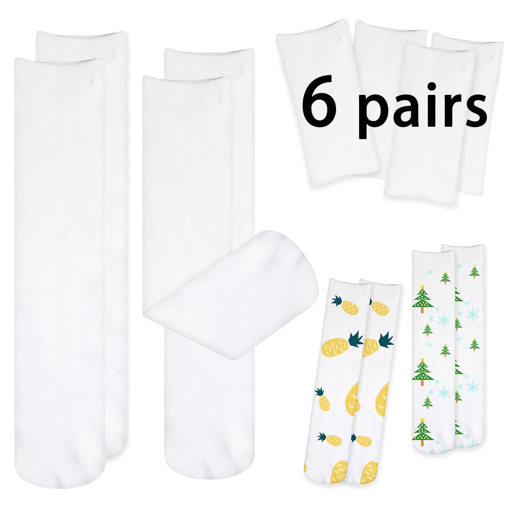 ARKBAODAN 6 Pairs sublimation socks blanks adult 15.7 Inch Football blank socks Sublimation High Socks Printable Athletic Crew Socks for Men Women Teen Sports Socks Party Decoration ARKBAODAN