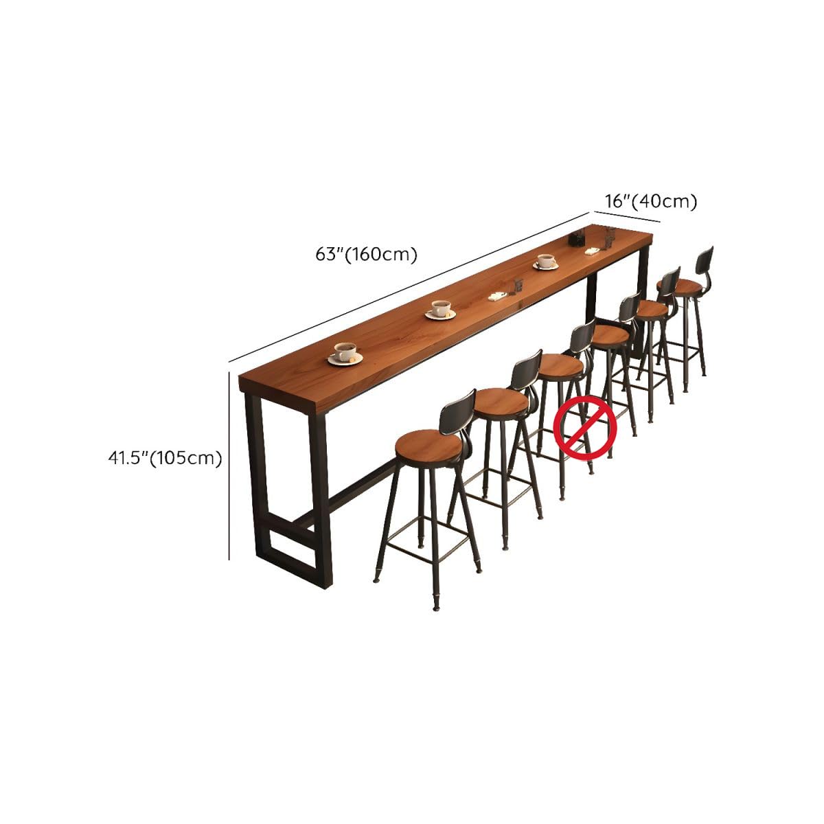 RUNNUP Solid Wood Industrial Bar Table for Dining and Small Spaces – Rectangle Design, 63"L x 15.7"W x 41.3"H RUNNUP