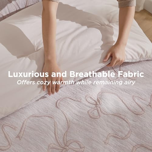 Bedsure Pink Comforter Set Queen, GentleSoft™ 3 Pieces Breathable Bow Comforter Set Women Girls with 2 Pillow Shams, Cute Queen Bedding Sets Pink Room Decor Aesthetic Bedroom Decor, 90x90 Inches Bedsure