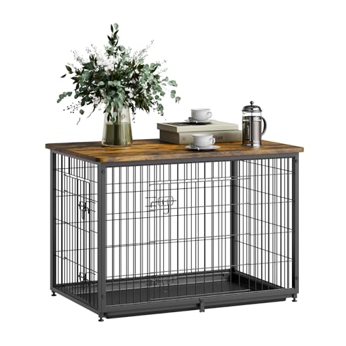 VEVOR 38" Dog Crate Furniture, Dog Kennel Furniture with Double Doors, 2-in-1 Decorative Wooden Dog Crate with Removable Tray, Dog Crate End Table Hold up to 70 lbs for Small, Medium Dogs Brown VEVOR