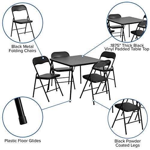 Flash Furniture Madison 5-Piece Folding Card Table and Chairs Set, Portable Event Table and Chairs Set, Black Flash Furniture