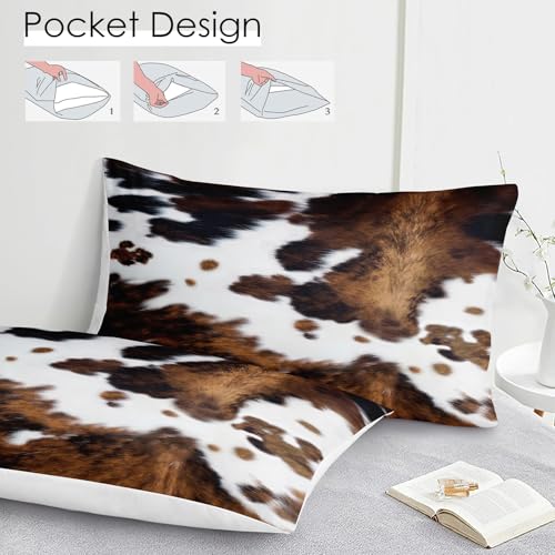 Bedbay Cow Print Comforter Set King Size Animal Skin Bedding 8 Pcs King Bed in a Bag Western Cowhide Rustic Bedding Brown Milk Cow Print Bed Set for All Seasons(Brown,King) Bedbay