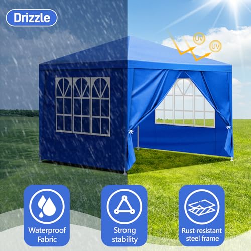 10x10ft Outdoor Wedding Party Canopy Tent,Heavy Duty Waterproof Patio Gazebo Tent,Outside Gazebo Event Shelter Tent,with 4 Removable Sidewalls,for Garden/Patio/Backyard (Blue) Hikarinowa