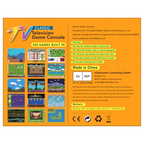 Handheld Game Console, Retro Mini Arcade Machine, 2.8 Inches, (One Player Game 216 Classic Games, Two Player Game 84 Classic Games), Supports for Handheld Controller & AV Output Connection TV Golden Security