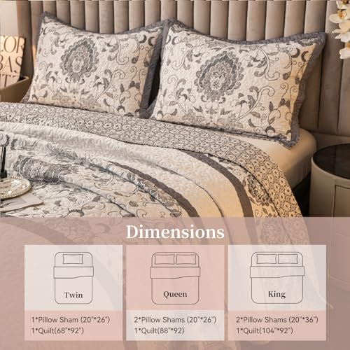 BEITE FIBER Nordic Style King Size Quilt Comforter Bedding Set -3 Pieces Red Quilts (1 Quilt, 2 Pillow Shams) Bedding Set, All Season Lightweight Bedspreads Sleep Companion(Grey) BEITE FIBER