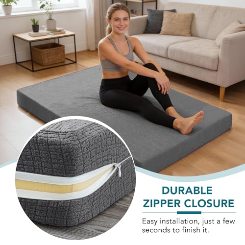 FantasDecor Full Futon Mattress Cover for Traditional Japanese Futon Mattress, Floor Mattress Cover with Zipper Sofa Bed Protector Machine Washable, Full Size, Grey FantasDecor