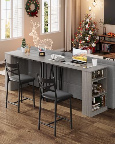 GarveeHome Extendable Bar Table Set for 2, 16 in Wide Cushions for Comfortable Seating, Bar Table and Chairs Set, Suitable for 2-4 People, Sturdy and Durable New Choice, Gray GarveeHome