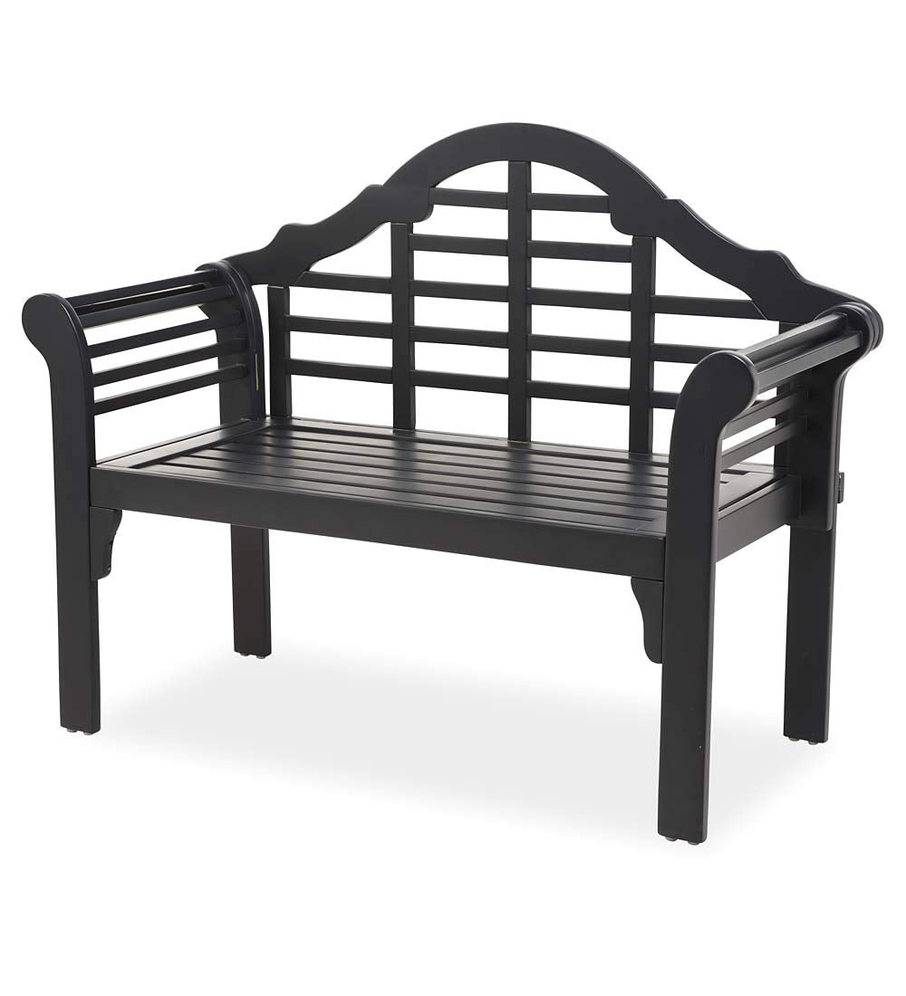 Plow & Hearth Weatherproof Lutyens Eucalyptus Wood Garden Bench | Foldable Patio Bench | Outdoor Furniture Seating for Porch Park Deck | Black Plow & Hearth