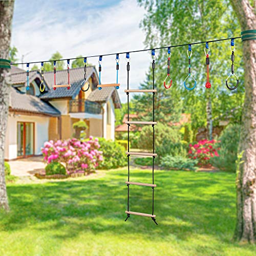 MONT PLEASANT Rope Ladder for Kids, Swing Set Accessories, Wooden Swing Rope Ladder with Hooks. Tree House Accessories for Climbing Obstacle Game, Bunk Bed Ladder, Playground Play Set Accessories MONT PLEASANT