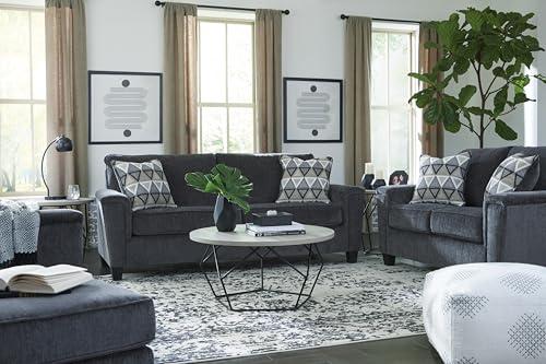 Signature Design by Ashley Abinger Chenille Contemporary Loveseat with 2 Accent Pillows, Dark Gray Signature Design by Ashley