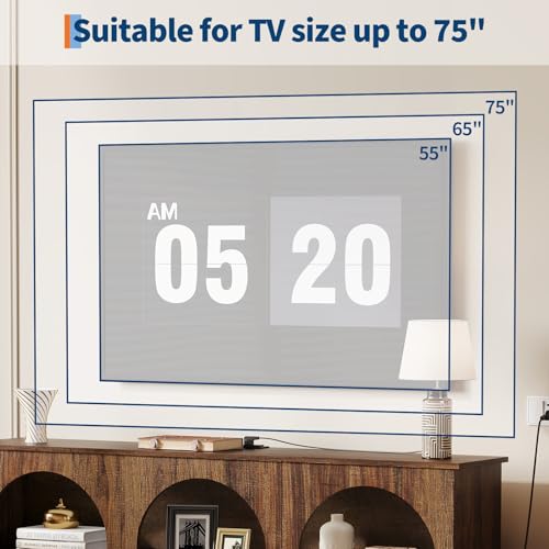 GarveeLife 63" Mid Century Modern TV Stand, Modern Console Table with Charging Station for Entryway Living Room, Modern Entertainment Center 3-Tier Rustic Brown Media Console for TV Up to 65 70 Inch GarveeLife