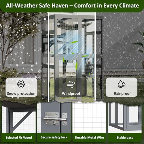 YADSUNY 64 Inch Catio Outdoor Cat Enclosure, Large Cat House for Outdoor Cats with Updated Framework Structure, Outside Cat Patio Cattery Weatherproof for Multiple Cats, Grey YADSUNY