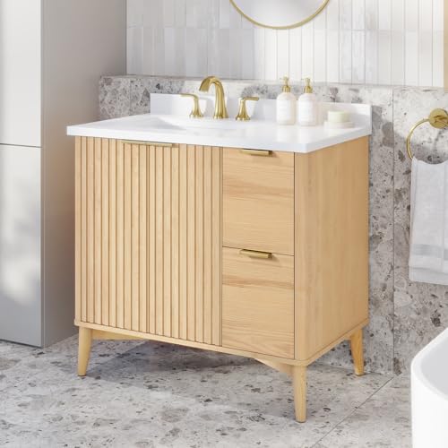 OVE Decors Indy 36 in. Undermount Single Sink Bathroom Vanity with White Engineered Marble Top, Rustic Ash OVE Decors