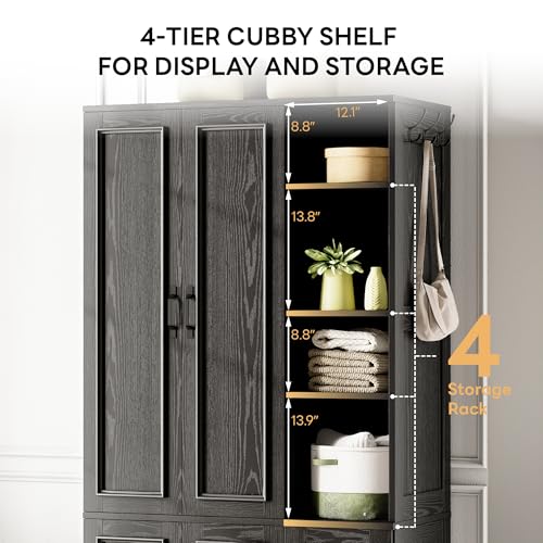 LIKIMIO Armoire Wardrobe Closet 70" H, 5 Doors Bedroom Wooden Wardrobe with 4 Storage Shelves and Hanging Rod, Clothing Storage Cabinet Organizer Combination, Black LIKIMIO