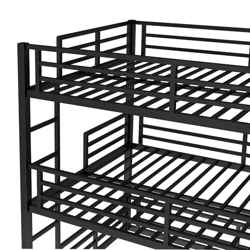 Harper & Bright Designs Heavy Duty Triple Bunk Bed, Full Over Full ove Full Bunk Bed with Ladders, Metal Bunk Beds with Guardrails for Kids, Teens, Adults, Noise-Reduced, Black Harper & Bright Designs