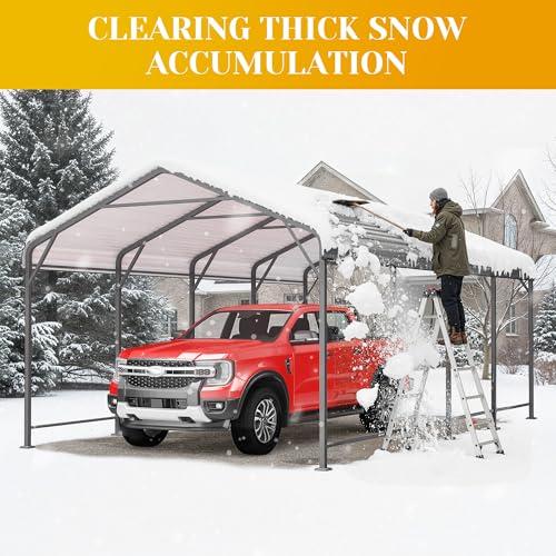 12' x 20' Carport, Heavy Duty Carport with Updated Roof & Enhanced Base, All Weather Steel Car Port, Multi-Use Car Port Garage, Metal Carports for Car, Truck, Boat, Tractors, Party, Grey FansaFurn