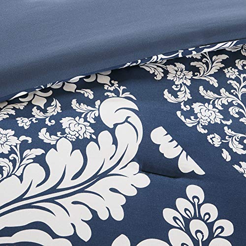 Madison Park Vienna Sateen Cotton Comforter Set, Breathable, Soft Cover, Trendy, All Season Down Alternative Cozy Bedding with Matching Shams, King, Indigo 7 Piece Madison Park