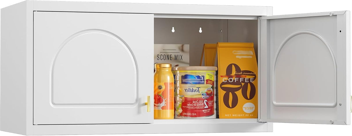 Metal Storage Cabinet with 2 Doors, 48" H White Sideboard Cabinet, Small Kitchen Pantry with Adjustable Shelf, Coffee Bar Cabinets, Storage Cabinets for Kitchen, Pantry, Living Room, Office MetalMax