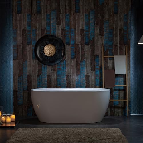 WOODBRIDGE 59" Acrylic Freestanding Bathtub Contemporary Soaking White Tub with Chrome Overflow and Drain,B0064-C WOODBRIDGE