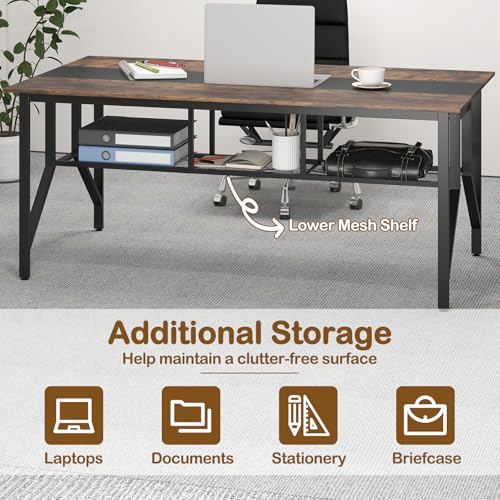 Giantex 6 FT Conference Table for 6-8 People, Modern 71" L x 38" W Large Meeting Table with Storage Shelf & Cable Grommet, Rectangle Conference Room Table for Office, Boardroom, Rustic Brown (1) Giantex