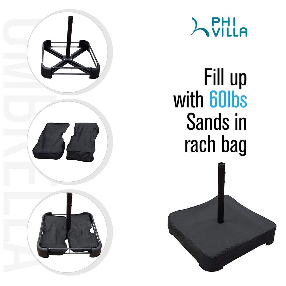 PHI VILLA 15ft Large Patio Umbrella Double-Sided Outdoor Market Pool Umbrellas with Crank, Umbrella Base (Stand) Included(Beige) PHI VILLA