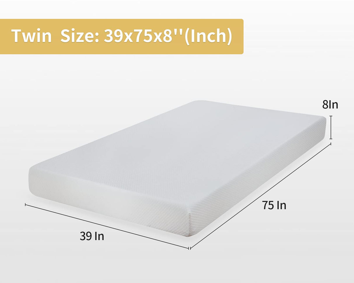 PayLessHere 8 Inch Twin Gel Memory Foam Mattress Fiberglass Free/CertiPUR-US Certified/Bed-in-a-Box/Cool Sleep & Comfy Support PayLessHere