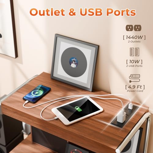 Large Record Player Stand with Sliding Door and Wheels,200 Vinyl Record Storage Cabinet, Record Player Table with Power Outlet & LED Light,Turntable Stand with Wood Legs for Living Room,Bedroom,Office MULEJYBO