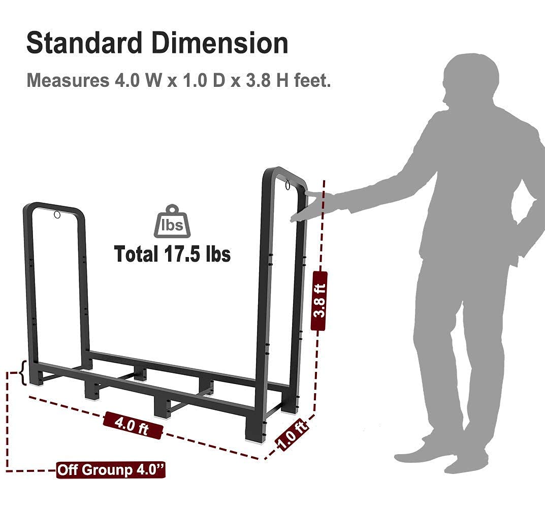 Artibear Firewood Rack Stand 4ft Heavy Duty Logs Holder for Outdoor Indoor Fireplace Metal Wood Pile Storage Stacker Organizer, Matte Black Artibear