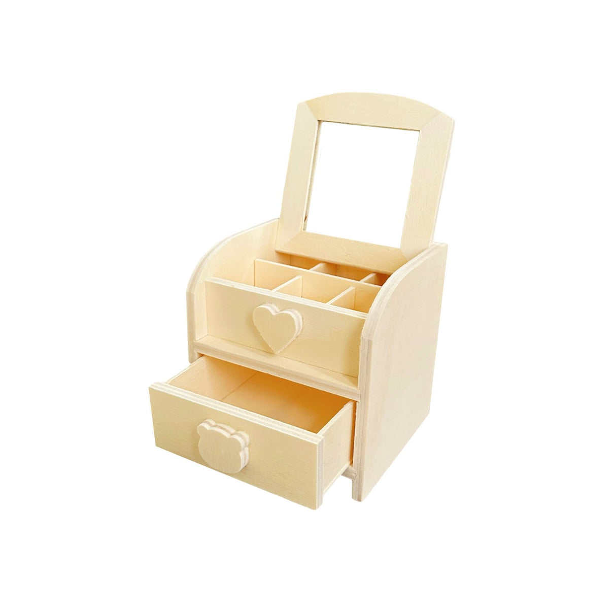 HAN SHENG Wooden Jewelry Organizer Box with Mirror Jewelry Storage Case Small Jewelry Box Gift Box Unfinished Wood Craft Storage Container for Necklace Earring Rings Storage HAN SHENG