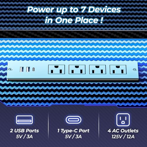 Huuger L Shaped Gaming Desk with Power Outlets & LED Lights, Computer Desk with Monitor Shelves, Carbon Fiber Surface, Home Office Desk, Corner Gaming Desk with Hooks, Carbon Fiber Black Huuger