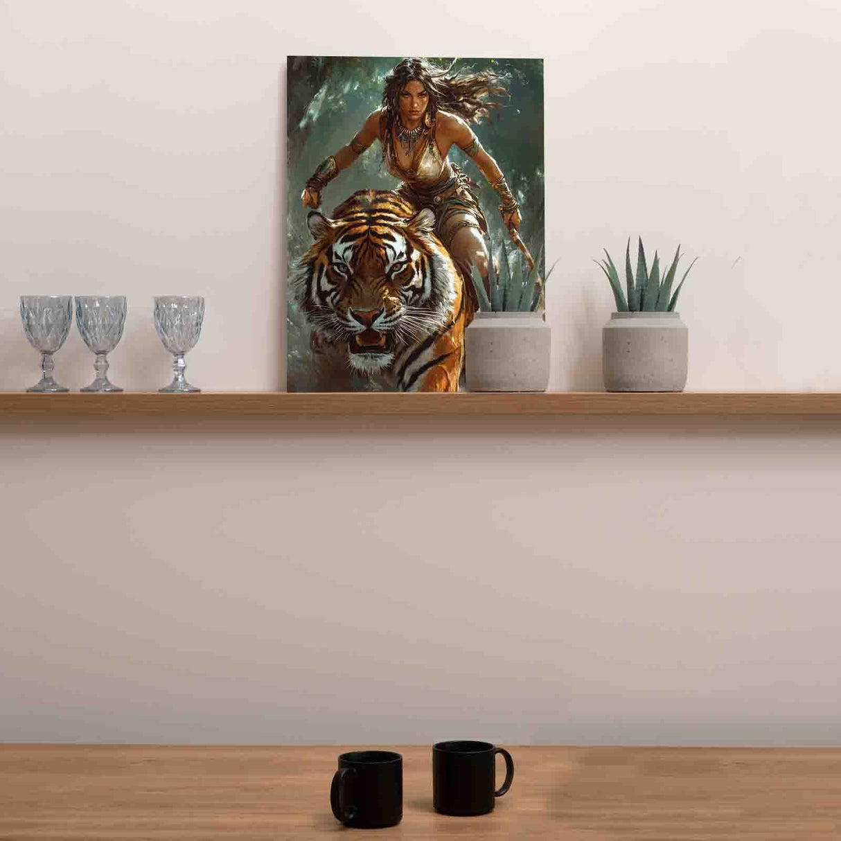 Tucocoo Beautiful Jungle Tiger Rider Paint by Number Barbarian Woman in Forest Tribal Armor Native American Woman Warrior Number Painting On Canvas for Home Wall Decor 16''W X 20''H (Without Framed) Tucocoo