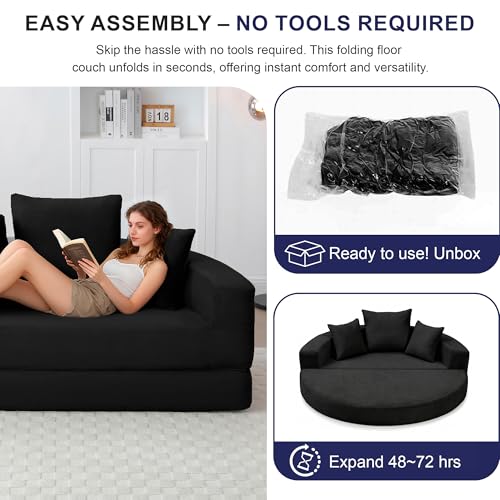 Casaphoria Modern Futon Sofa Bed,67 Inch Wide Folding Couch with Wide Armrests and Pillows,Convertible Lounger for Apartment,Guest Room,Daybed(Black) Casaphoria