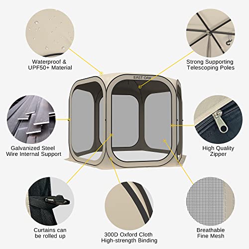 EAST OAK Screen House Tent Pop-Up, Portable Screen Room Canopy Instant Screen Tent 10 x 10 FT with Carry Bag for Patio, Backyard, Deck & Outdoor Activities, Beige EAST OAK