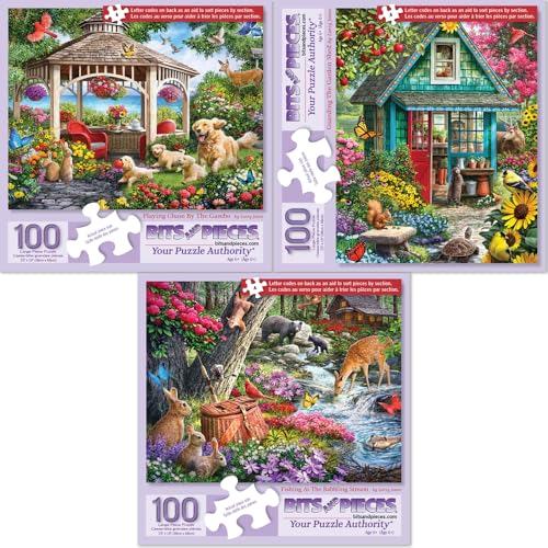Bits and Pieces Set of 3 Jigsaw Puzzles 100 Pieces - Country Animals Set Bits and Pieces